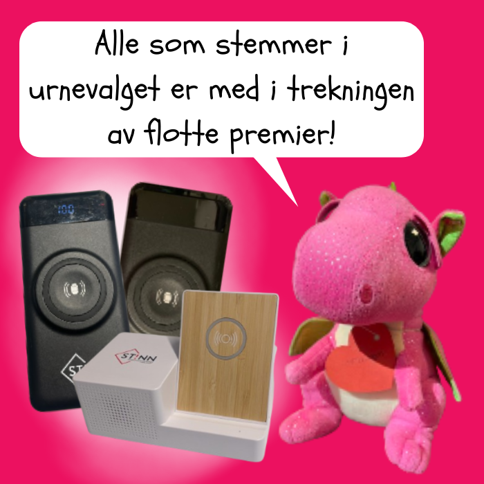 StInns maskot StInnataggen viser frem premiene som folk kan vinne
