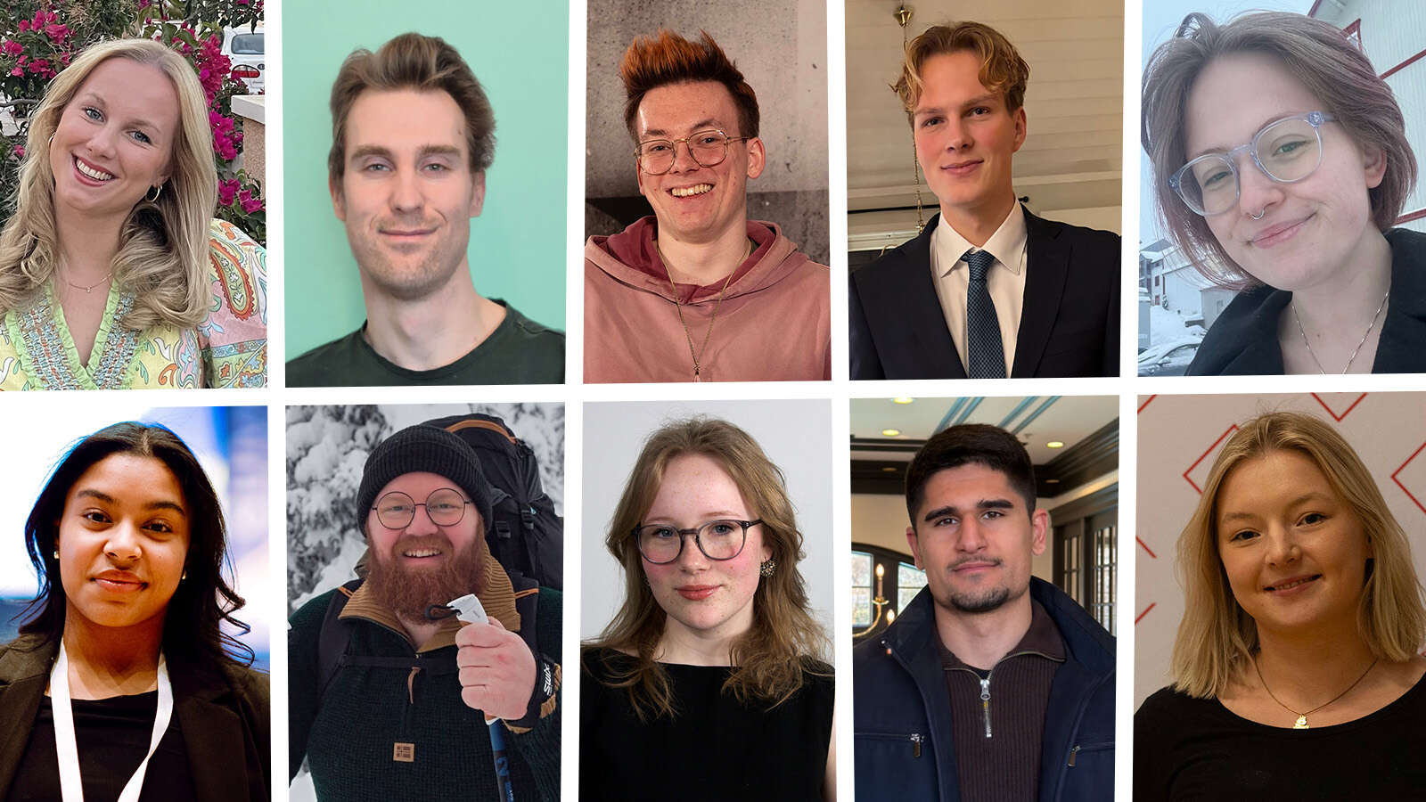 Rutenett med portrettbilder av de 10 kandidatene til Universitetsstyret