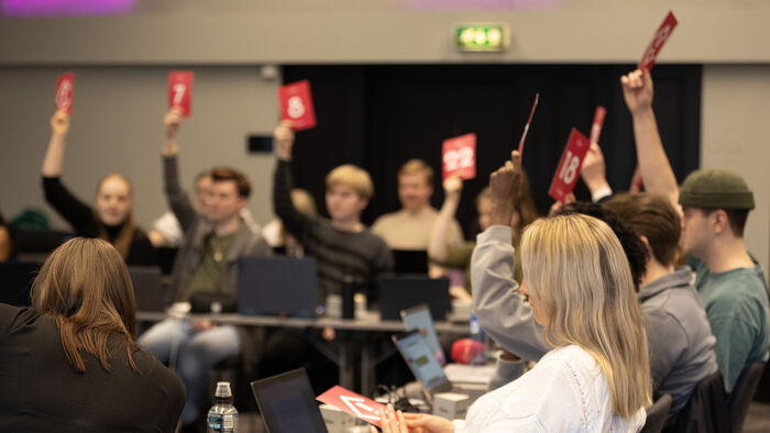 Studenttingsdelegater som hever stemmeskilt