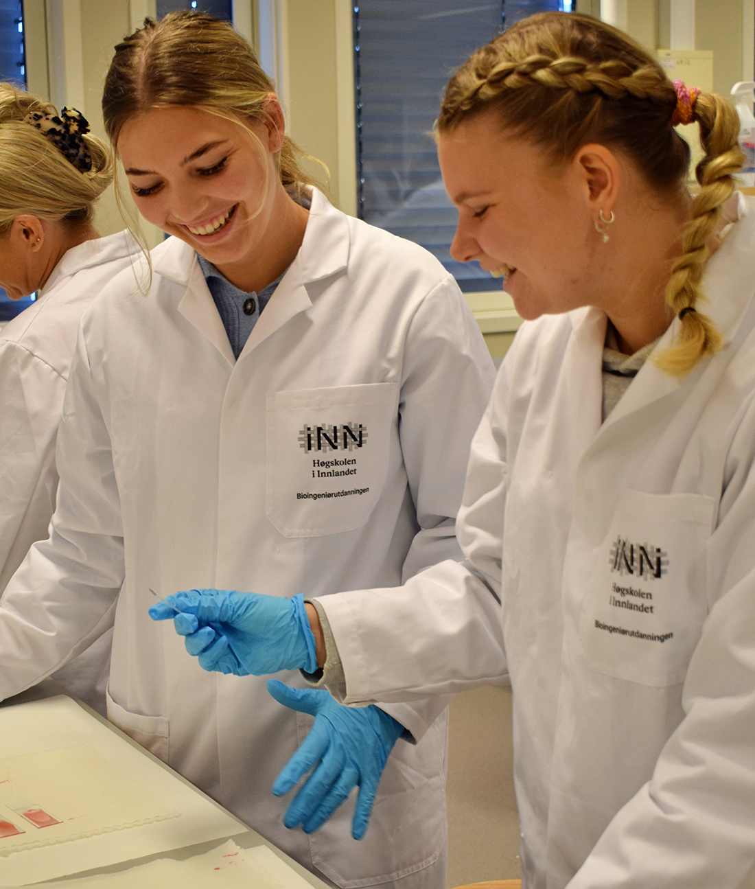 To kvinnelige bioingeniør-studenter i et laboratorium. 