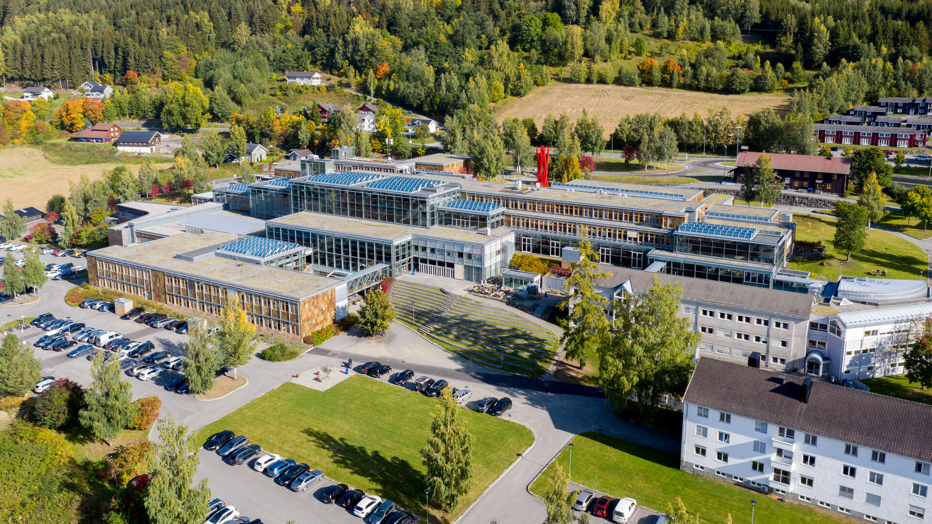 Utsikt over Campus Lillehammer på sommeren