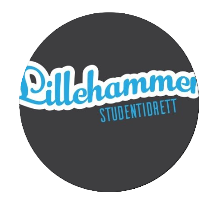 Mørk grå bakgrunn med blå og hvit tekst hvor det står Lillehammer studentidrett