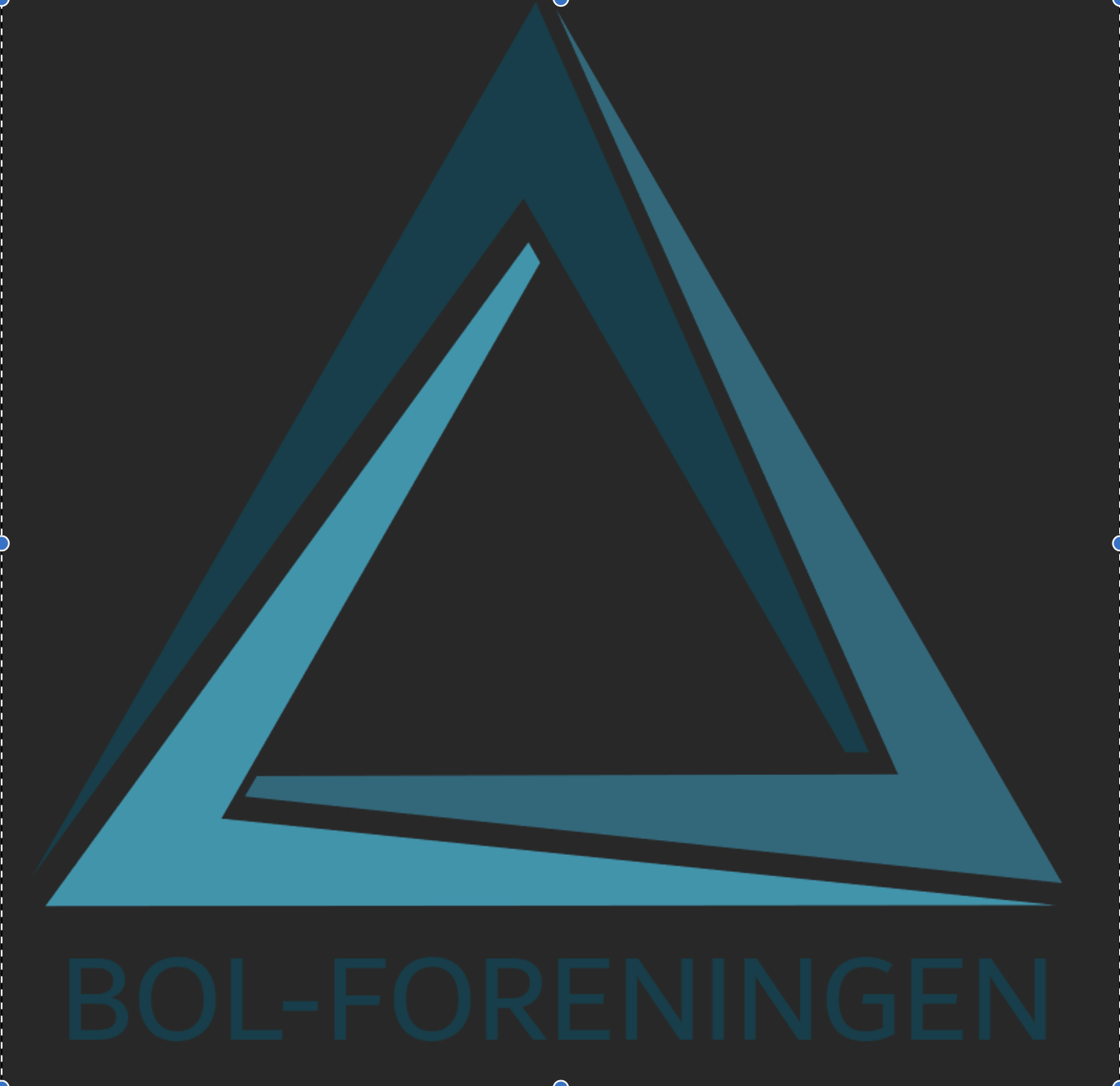 Sort bakgrunn med en blå-turkis trekant og tekst hvor det står BOL-foreningen under.