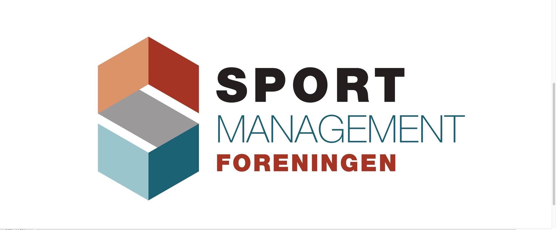 En oransje, grå og turkis S med teksten sport management foreningen i fargene sort, turkis og oransje